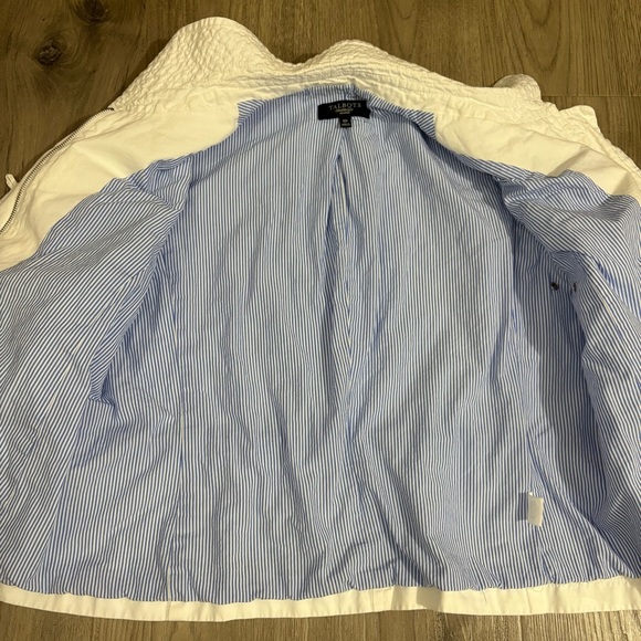 Talbots Linen Blend Utility Jacket Sz 10P Lined White Blue Preppy Nautical - Picture 13 of 16